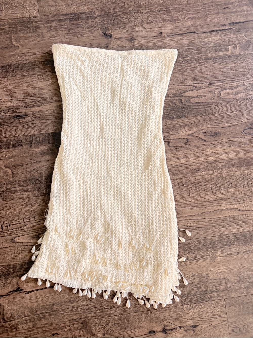Mars the label White Knit Mini Dress with Pearl Embellishment